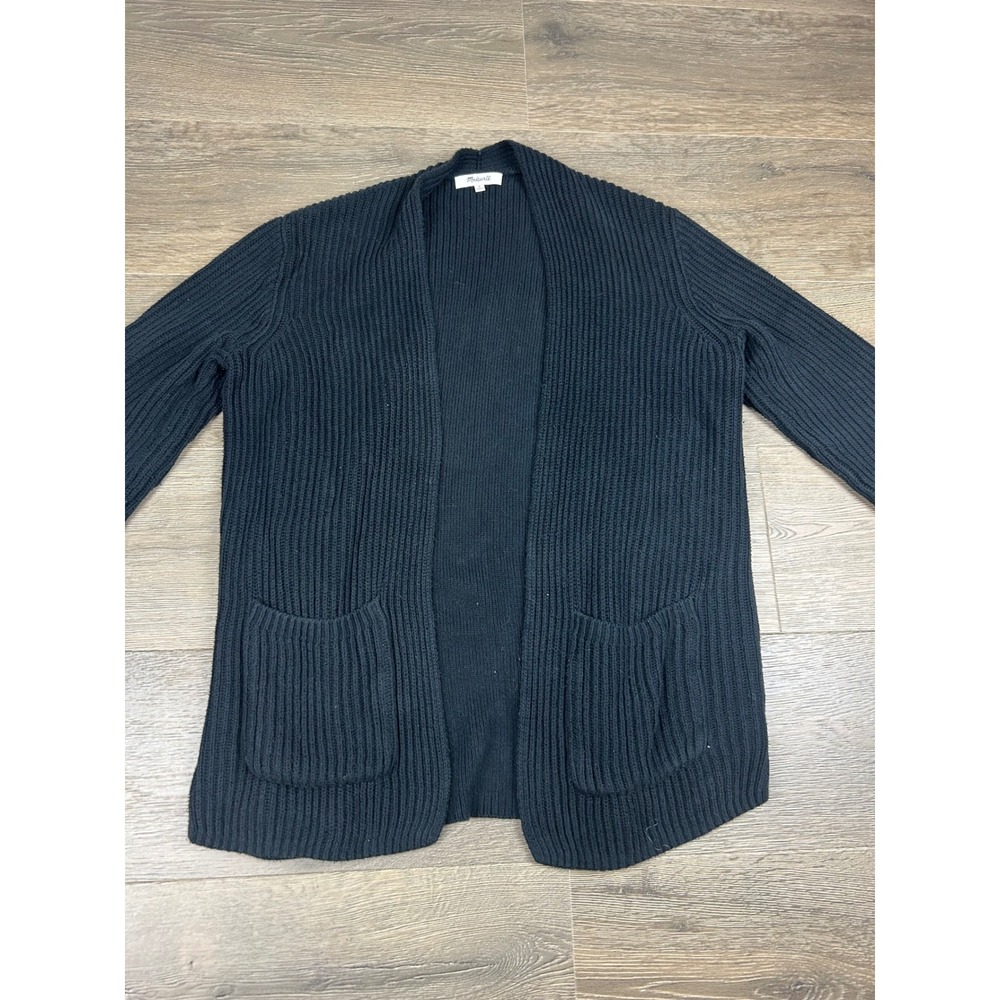 Madewell Womens Black Ribbed Open Front Cardigan Sweater with Pockets Size S